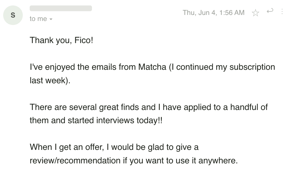 Email from a Matcha user