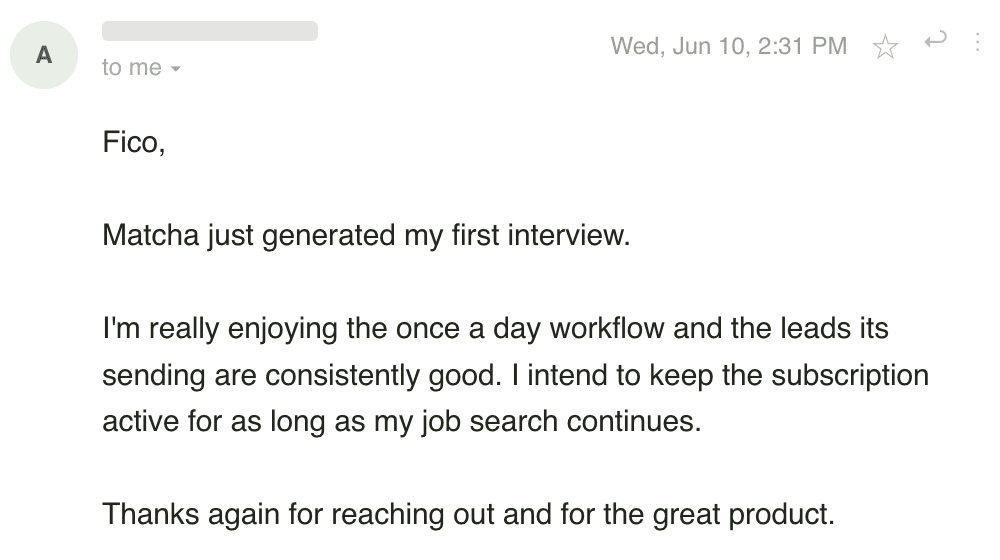 Email from a Matcha user