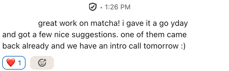 LinkedIn message from a Matcha user