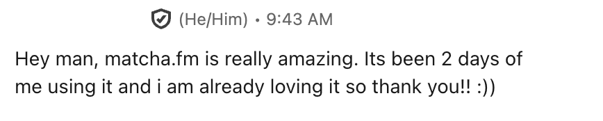 LinkedIn message from a Matcha user